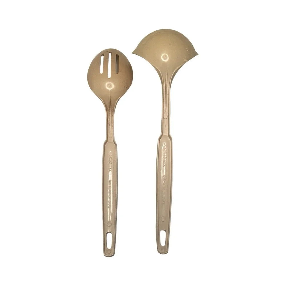 Vintage Ekco USA Slotted Spoon and Ladle Set Almond Beige Nylon Kitchen Utensils